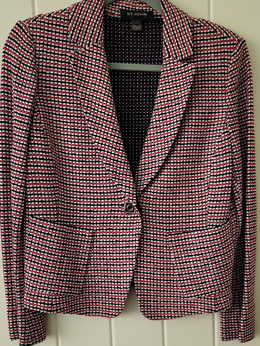 St. John Red, Black & White Patterned Tailored Blazer